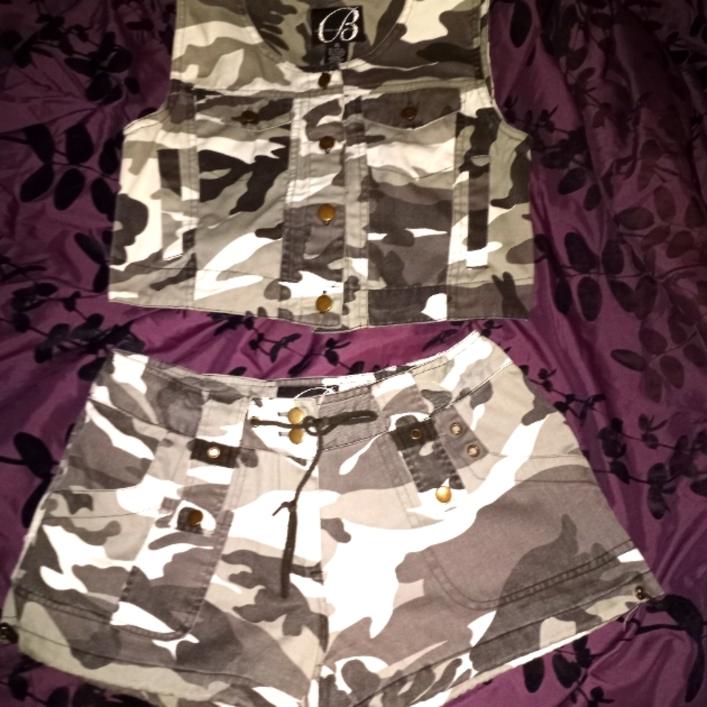 Camo Short & Vest Set Super Cute! Adjustable XL